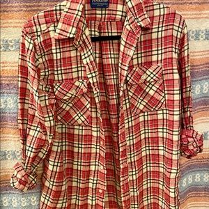 Women’s Long Sleeve Button Up Plaid Pendleton Linen Cotton Blend Clark Shirt